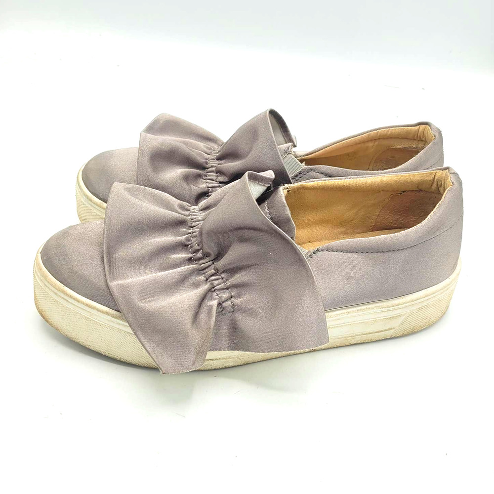 Topshop Gray Tawny Ruffle Satin Slip-On‎ Trainers Sneakers Shoes Womans Size 38
